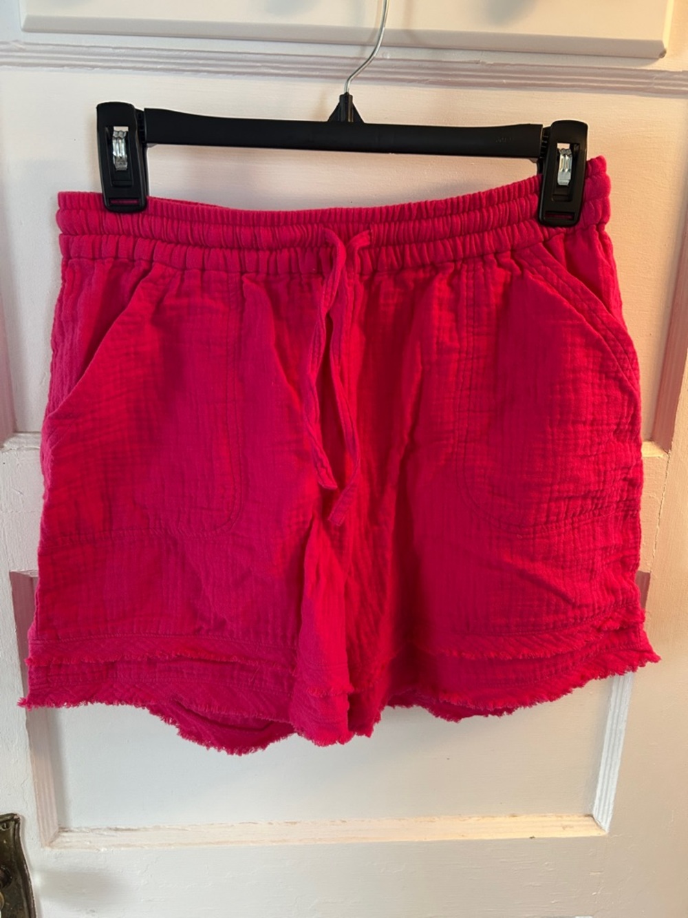 Monrow Fuchsia High-Waist Drawstring Beach Shorts